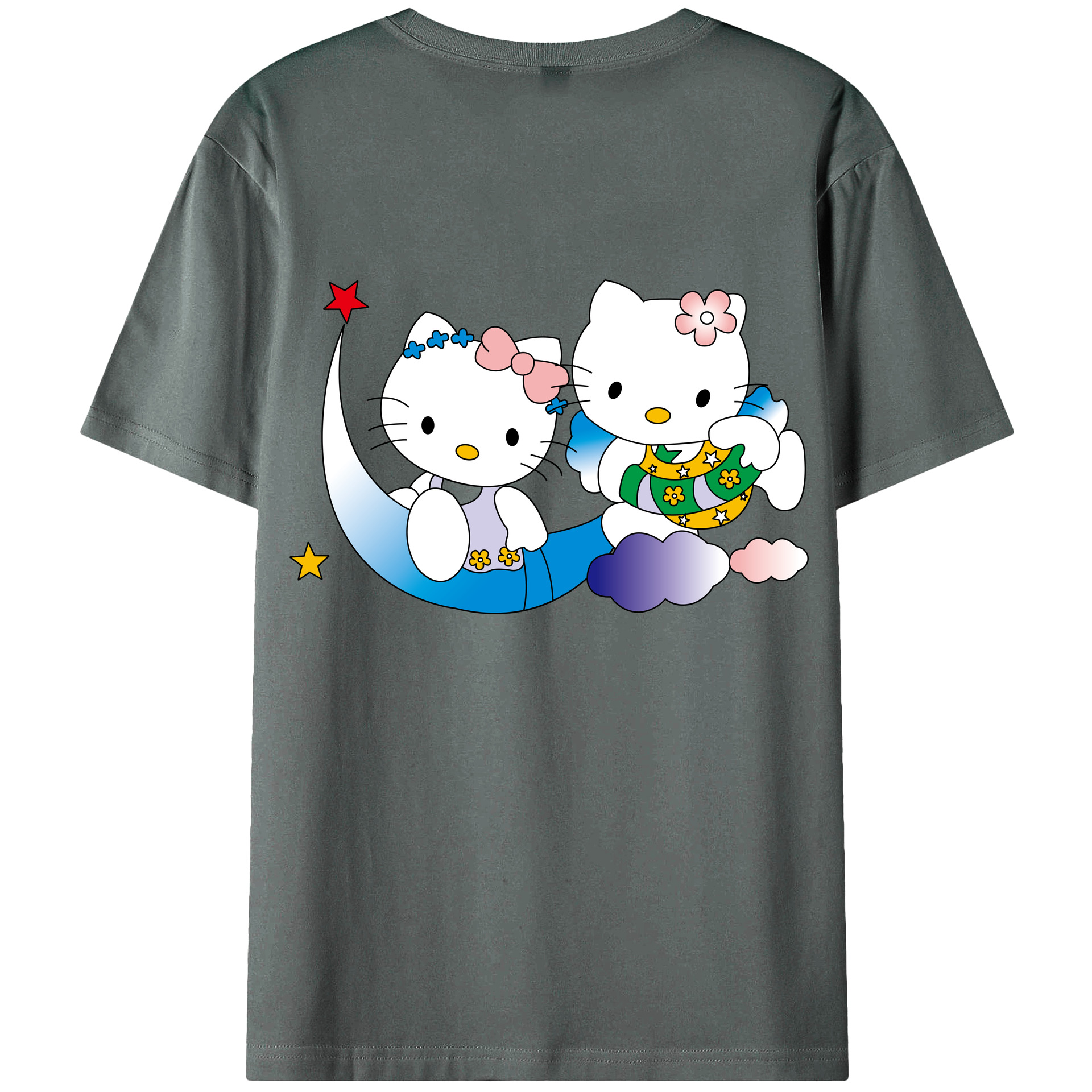 （画像用） Hello Kitty ハローキティ 綿100％ メンズ半袖Tシャツ（バックプリント） 通気性